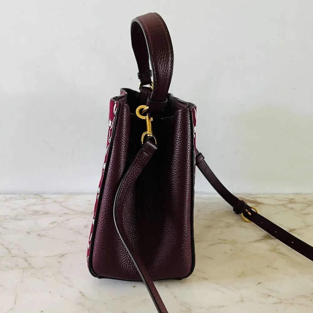TORY BURCH McGraw Burgundy Leather High Frequency Small Bucket Crossbody Bag